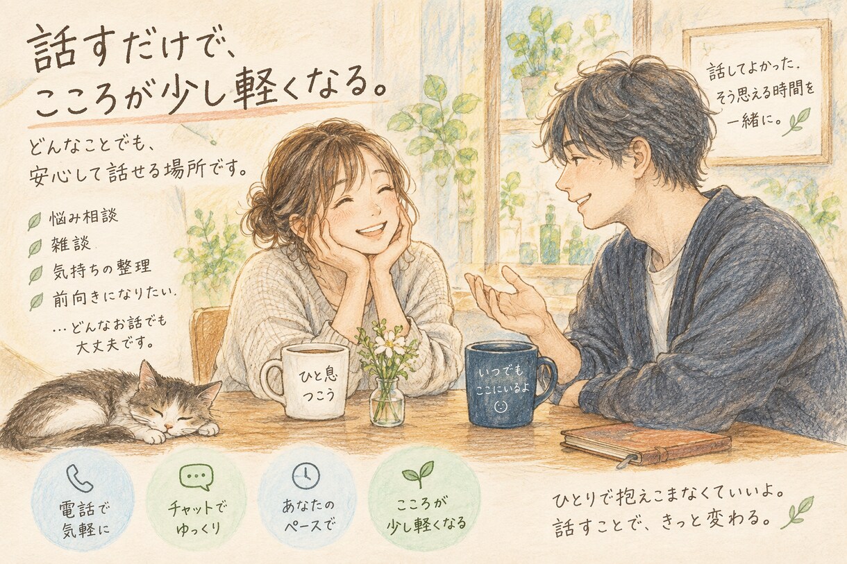 友達のように気軽にあなたのお話聞きます 愚痴も恋愛も雑談も♪あなたの気持ちにそっと寄り添います イメージ1