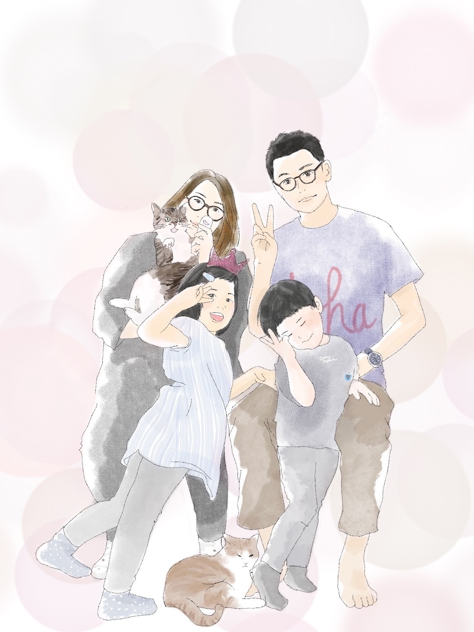 水彩画風＊優しく可愛い似顔絵をお届けします ウェディングや家族記念に。プレゼントにも！ペットも歓迎です イメージ3