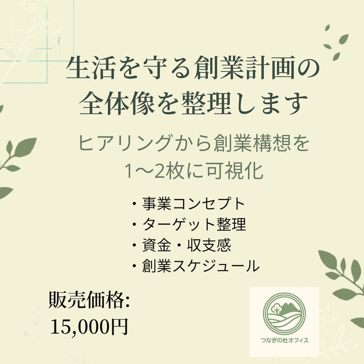 生活を守る創業計画の全体像を一枚に整理します ヒアリングからあなたの創業構想を具体化、1〜2枚に整理します イメージ1
