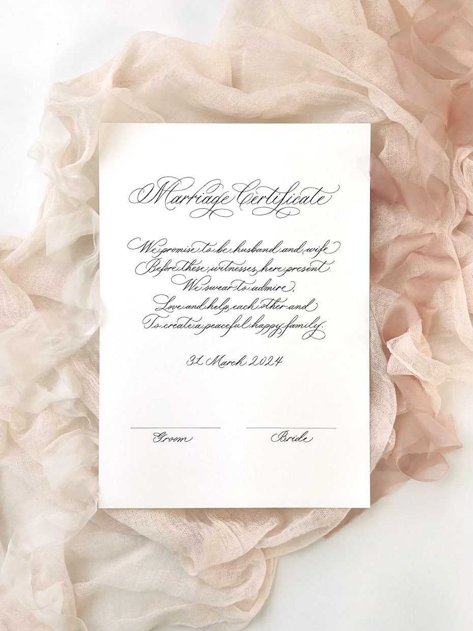 オーダーメイドの結婚証明書をご用意します 美しい手書き文字カリグラフィーを用いて特別な一枚を♪ イメージ1