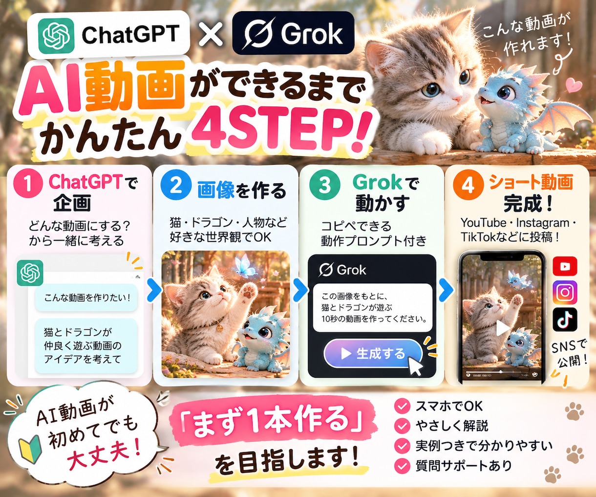 ChatGPT＋GrokでAI動画を作る教えます AI初心者さん向け 画像作成→動かすまでスマホでやさしく解説 イメージ2