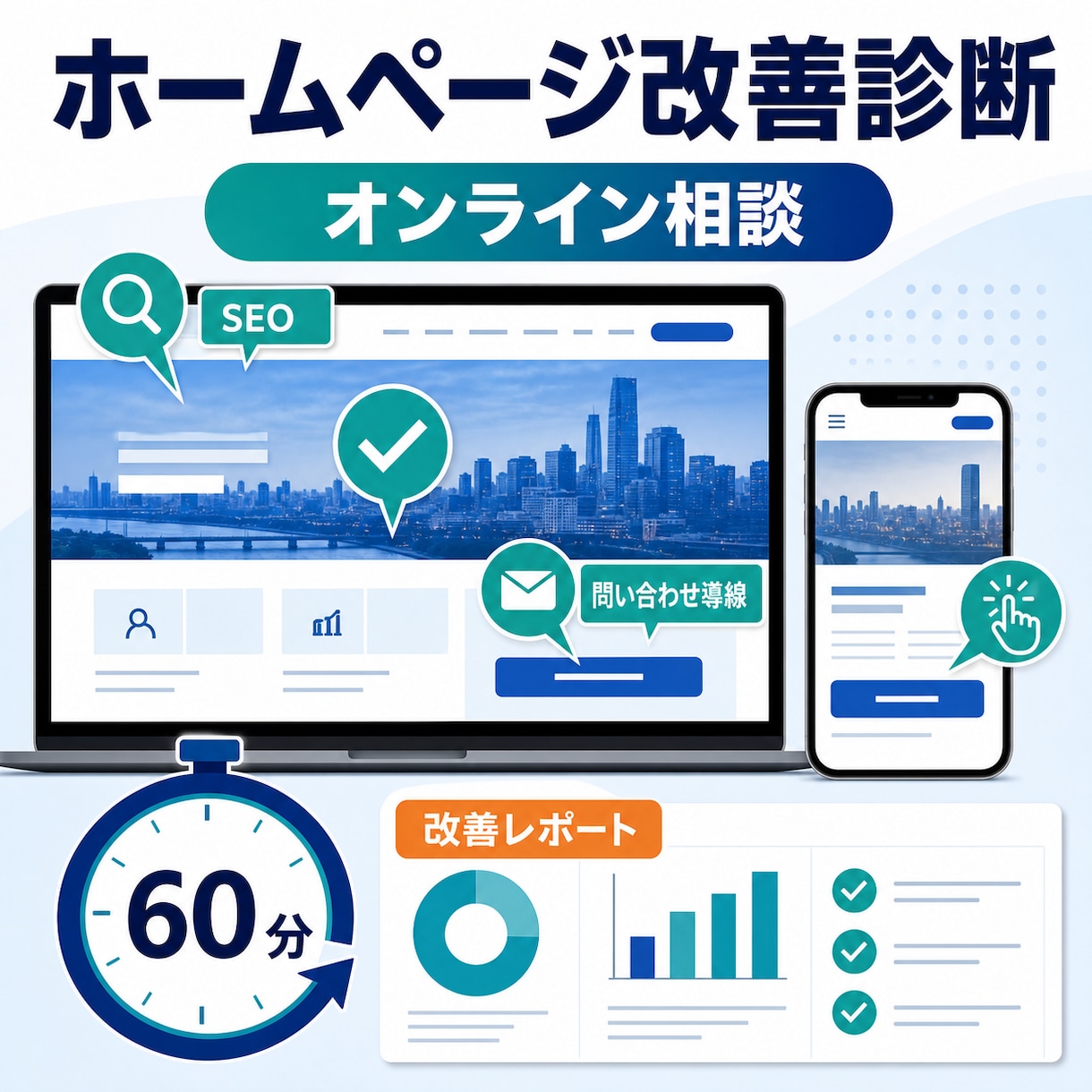 ホームページの改善点を60分で診断します SEO・導線・スマホ表示を画面共有で確認します イメージ1