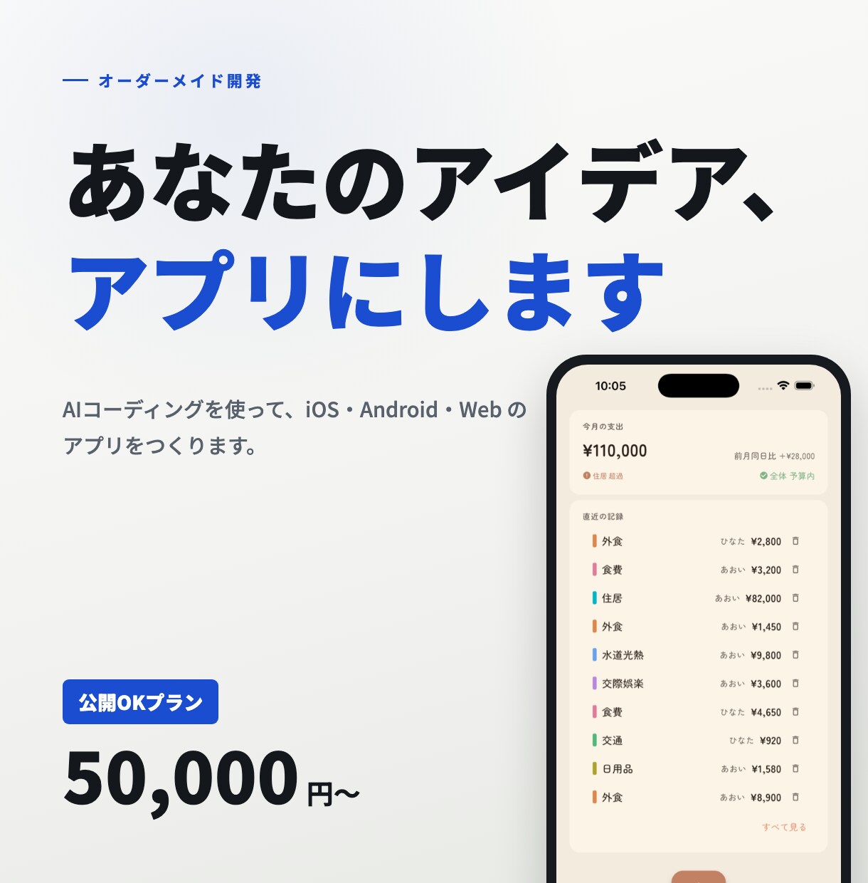 スマホ・Webアプリをオーダーメイド開発します アプリとして公開OKなら特別価格でご対応 イメージ1