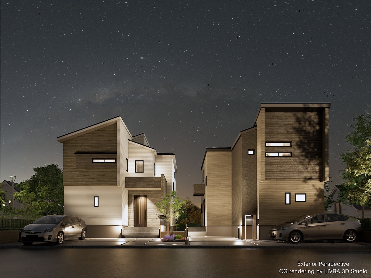 高品質な「夜景」外観パース制作致します 建築パースを外注するならLIVRA3Dへお任せください。 イメージ1