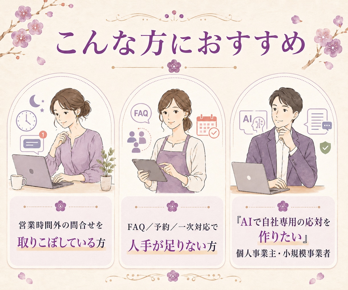 LINE公式FAQ・予約導線を見積り相談で整えます 営業時間外も逃さない／AI対応は要相談 イメージ9