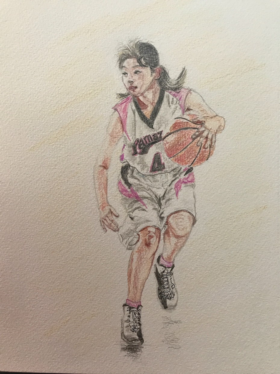写真から制作、ミニバスの思い出を色鉛筆で描きます あの日のプレーを1枚の手描きイラストに！ イメージ8