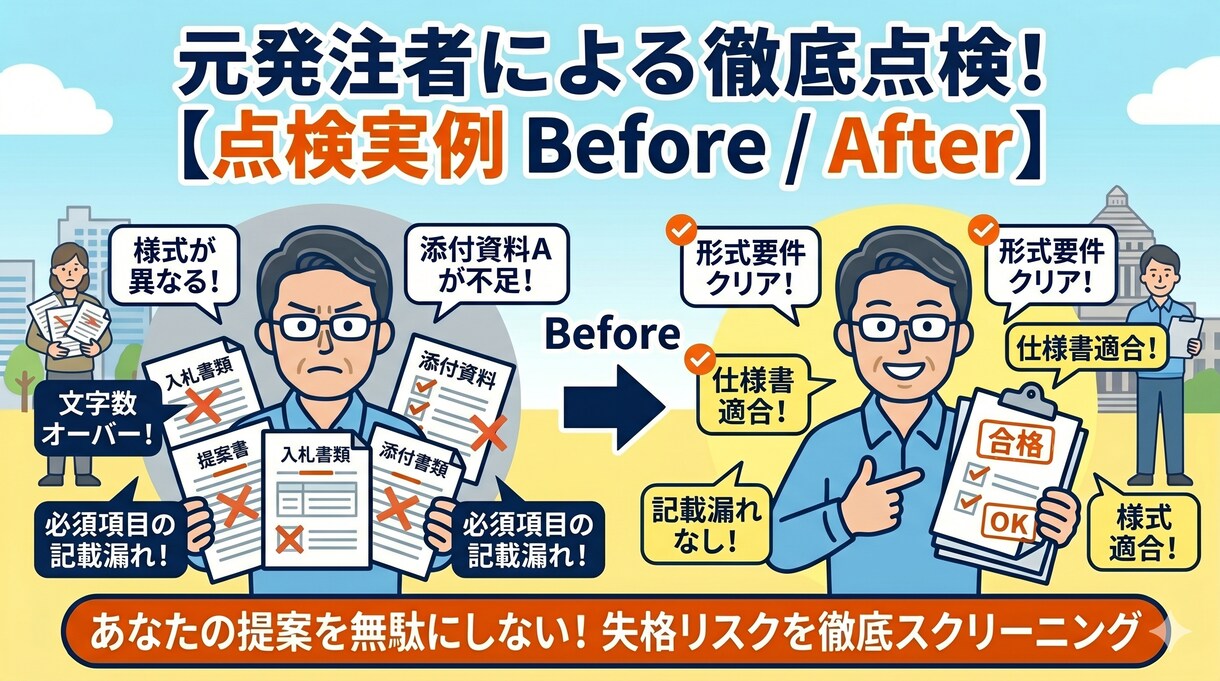 元発注者が入札書類の「失格減点リスク」を点検します 年間100件の調達経験！官公庁プロポーザル要件落ちを防ぎます イメージ4