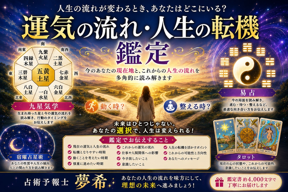 運気の流れと人生の転機を丁寧に鑑定します 今のあなたの現在地とこれからの人生の流れを読み解きます イメージ2