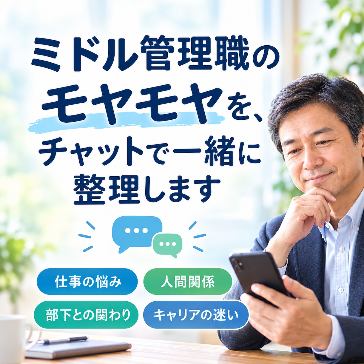 ミドル管理職のモヤモヤをチャットで一緒に整理します 企業内キャリアコンサルタントに悩みを相談しませんか？ イメージ1