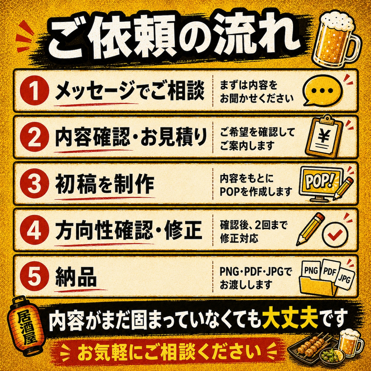 居酒屋・飲食店向けのPOPを作ります メニュー・営業時間・キャンペーン案内にも対応します イメージ5