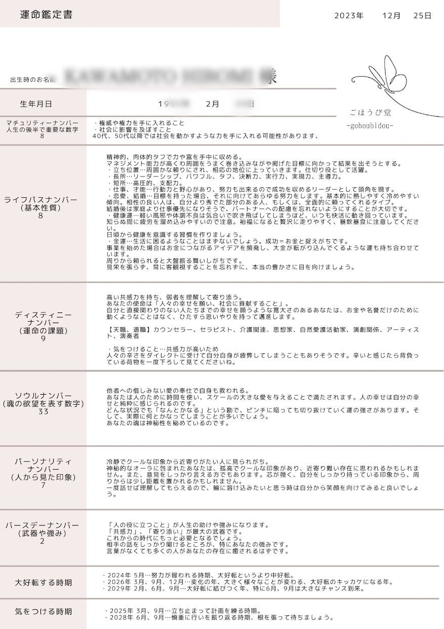 あなたの人生好転鑑定書を最速でお作りします あなたの人生が大好転する時期、気をつける時期を鑑定書にします イメージ2
