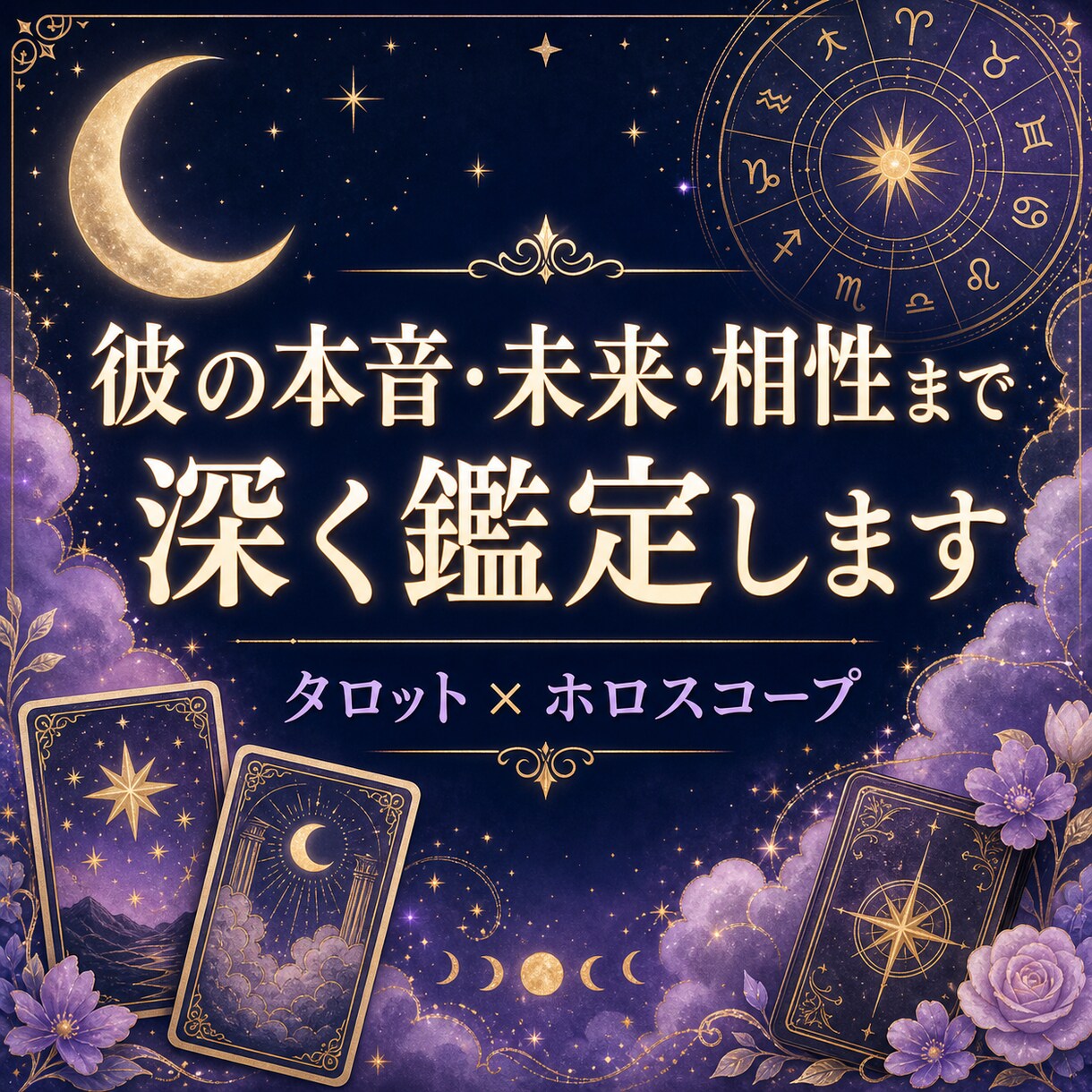 彼の本音・未来・相性まで深く鑑定します タロットとホロスコープで、この恋の進め方を丁寧に読み解きます イメージ1