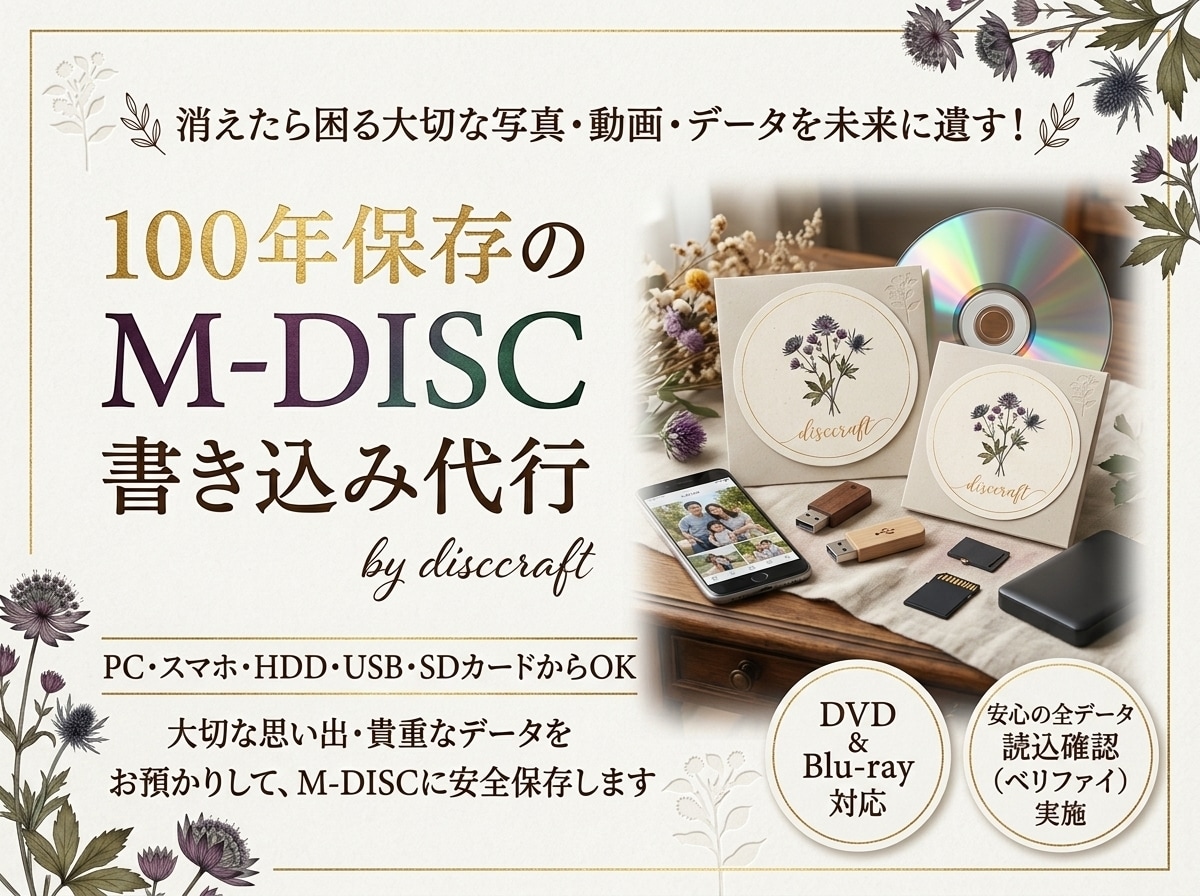 貴重なデータを半永久保存！M-DISC書き込みます 100年級の超長期保存メディア「M-DISC」を使用します！ イメージ1