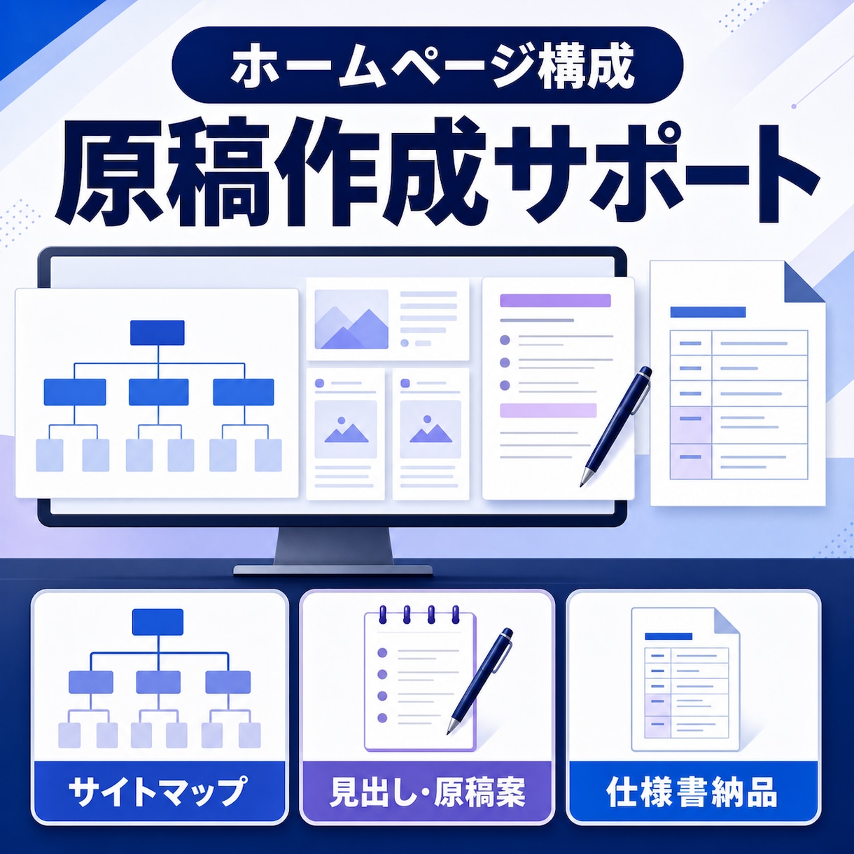 ホームページ構成と原稿案を作成します 制作会社へ渡せるサイト設計資料をまとめます イメージ1