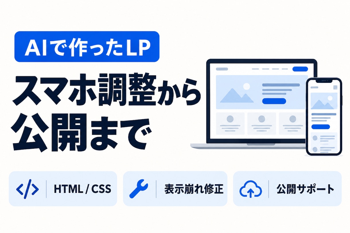 AIで作ったLPのスマホ調整と公開を手伝います 作ったままのHTMLを、見せられる1ページへ イメージ1