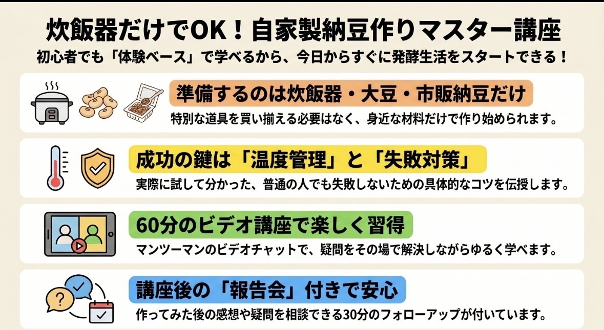 炊飯器だけで自家製納豆を作る方法教えます 自分で納豆を作る体験できます！ イメージ2