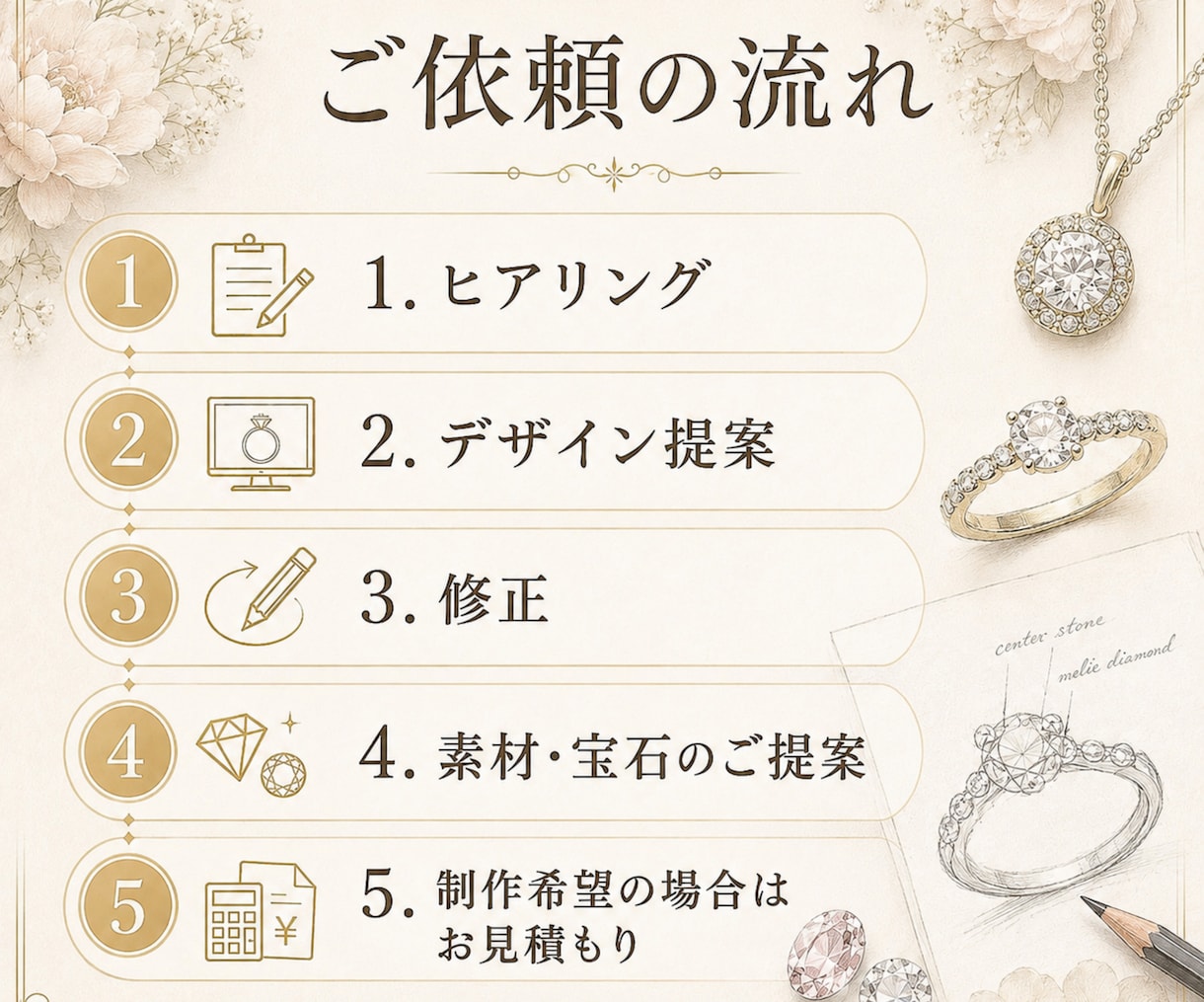 想いを形にするジュエリーを提案します 想いを聞いて、世界に一つの形へ イメージ8