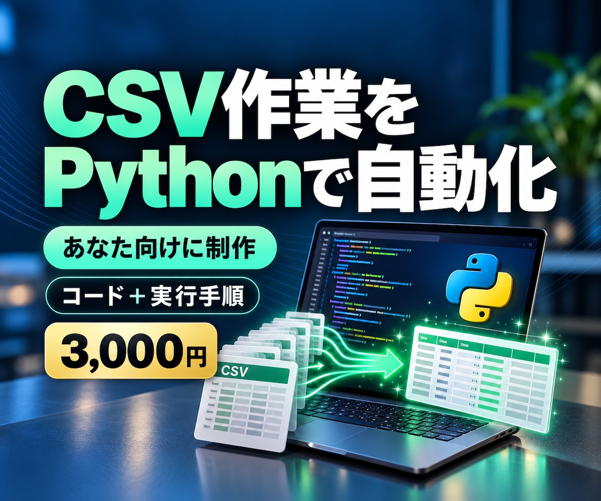 あなたのCSV用Pythonコードを作ります お手元の列名と処理条件に合わせて1本制作 イメージ1