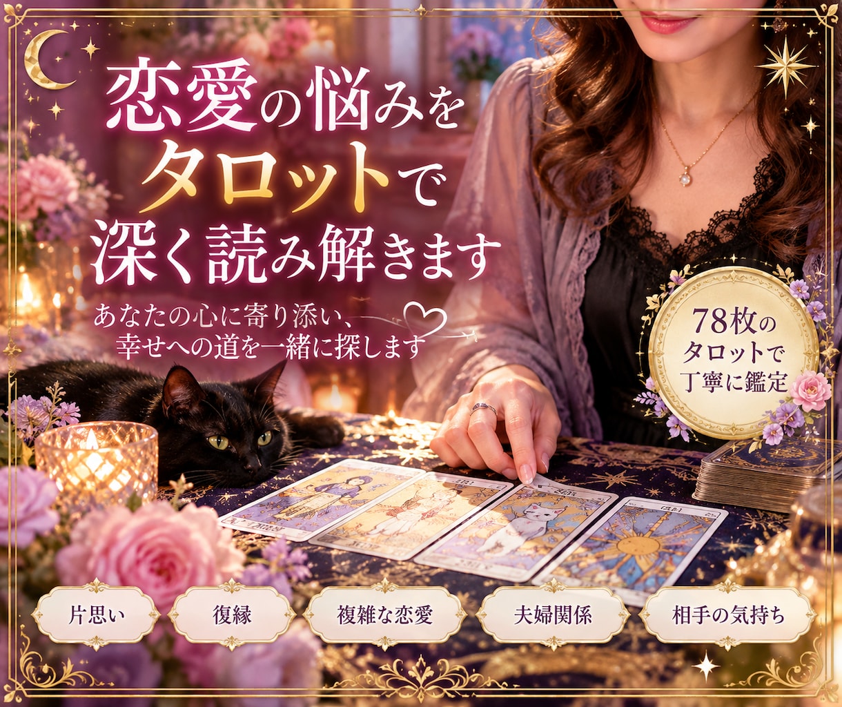 恋愛の悩みをタロットで深く読み解きます あなたの心に寄り添い、幸せへの道を一緒に探します イメージ1