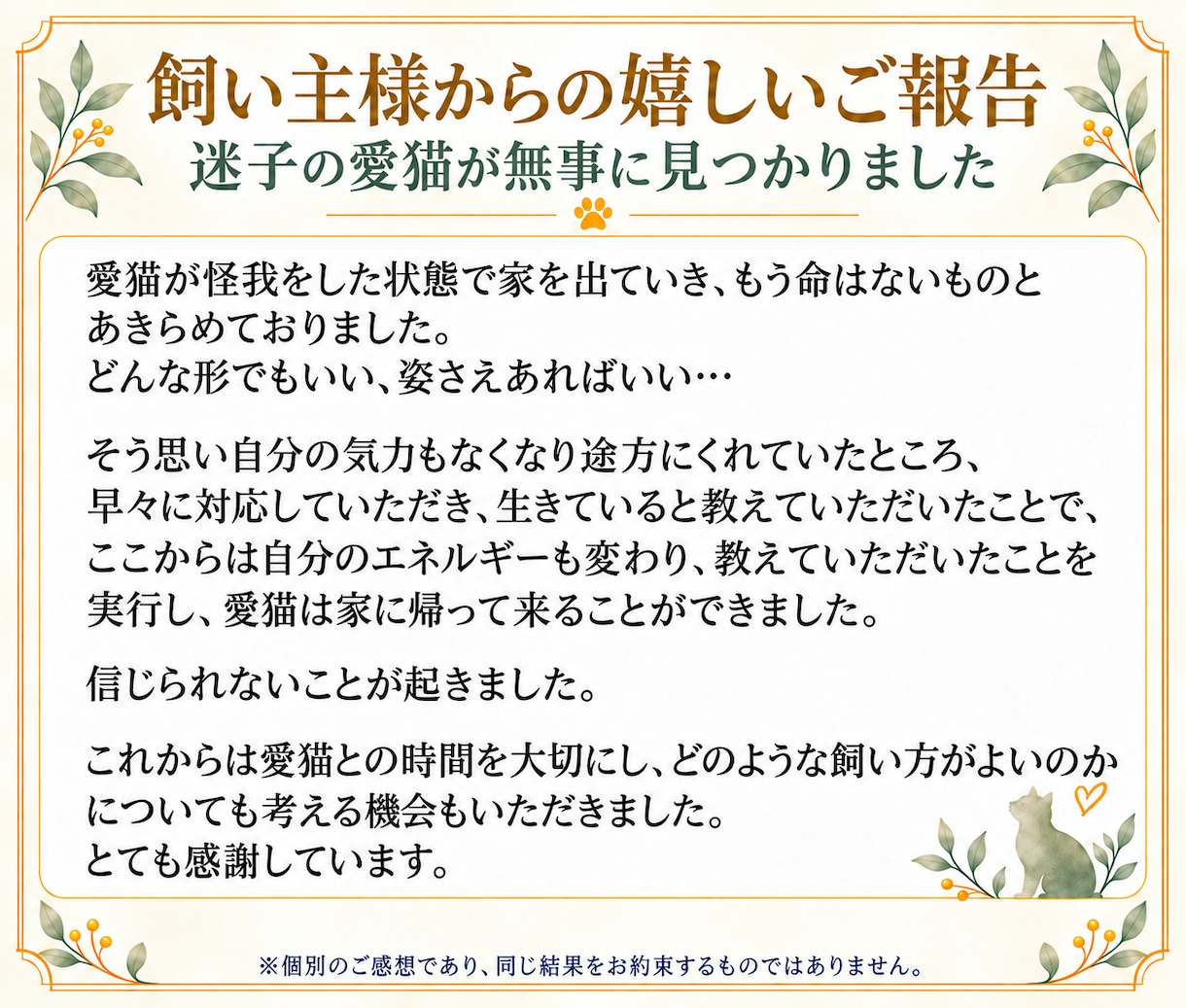 迷子猫を霊視します。７日間継続で捜索相談を承ります 地図霊視・捜索アドバイス｜再会を願う飼い主様を支えます イメージ2