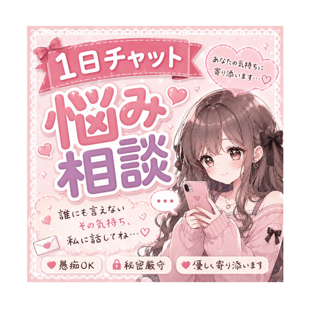 1日中チャットであなたの心に寄り添います あなたの気持ちを全て大切にお聞きします。 イメージ1