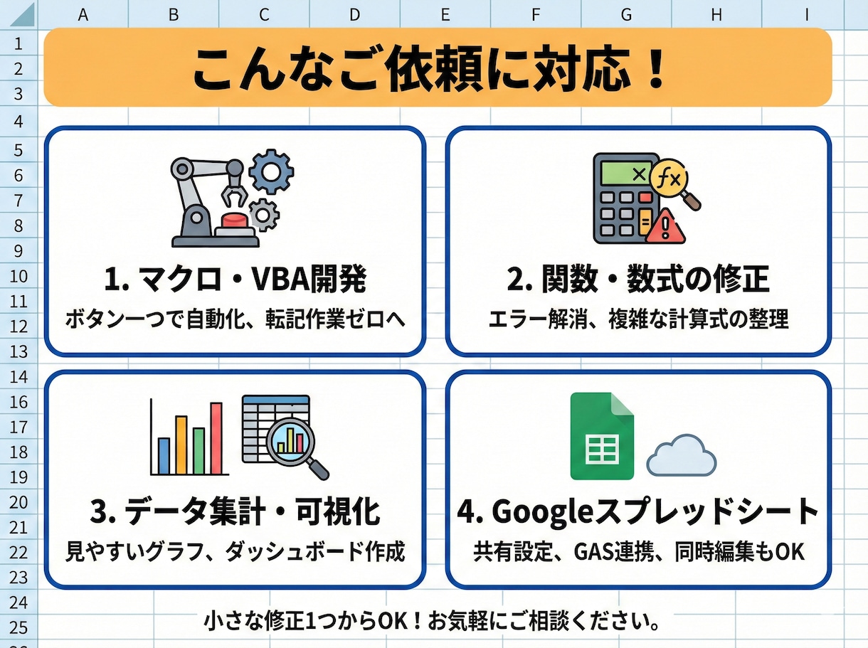 すぐにお見積もり！エクセル・スプシ開発します 速いだけでなく、現場で使える形で納品します イメージ2