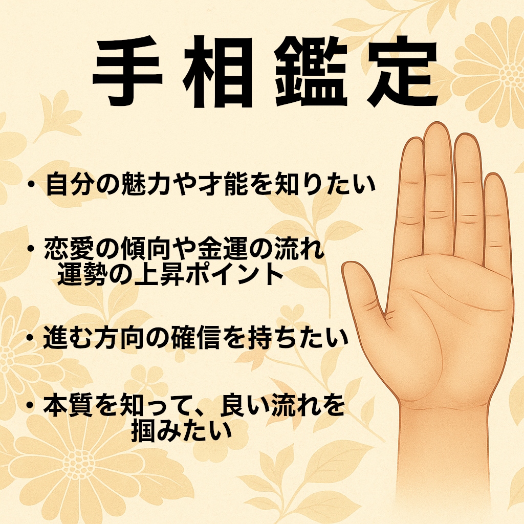 写真鑑定であなたの手相から運勢・性格を鑑定します あなた本来の魅力や強み、そして今後の運勢をお伝えする鑑定です イメージ1