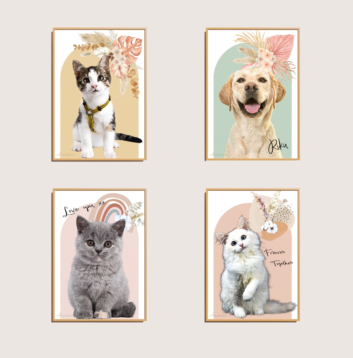 うちの子のお写真からBOHOイラストアートにします 愛猫、愛犬と心華やぐ生活を♪記念日やプレゼントにも最適です イメージ3