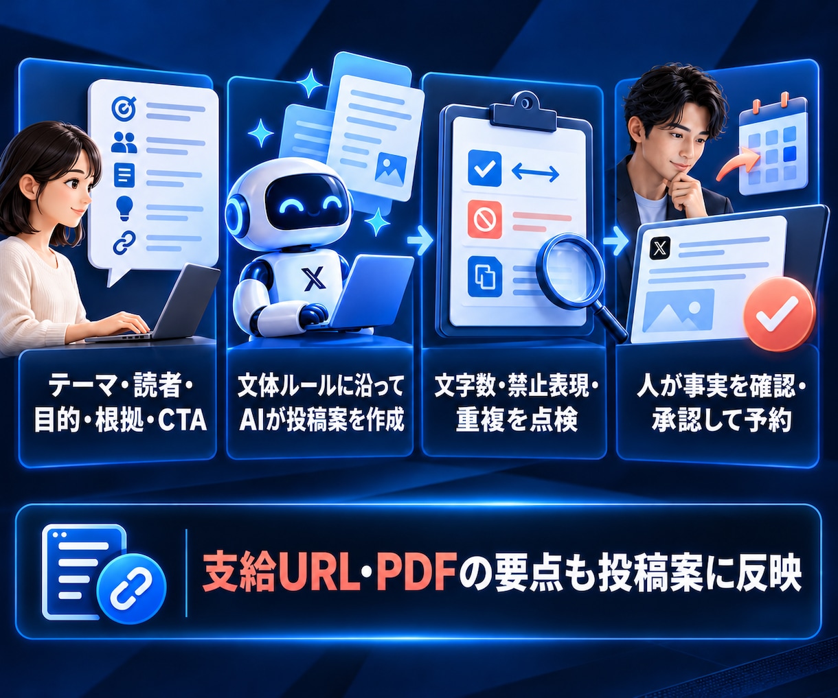 AIでX投稿と承認フローを自動化します 購入者確認済みの投稿だけ予約配信 イメージ2