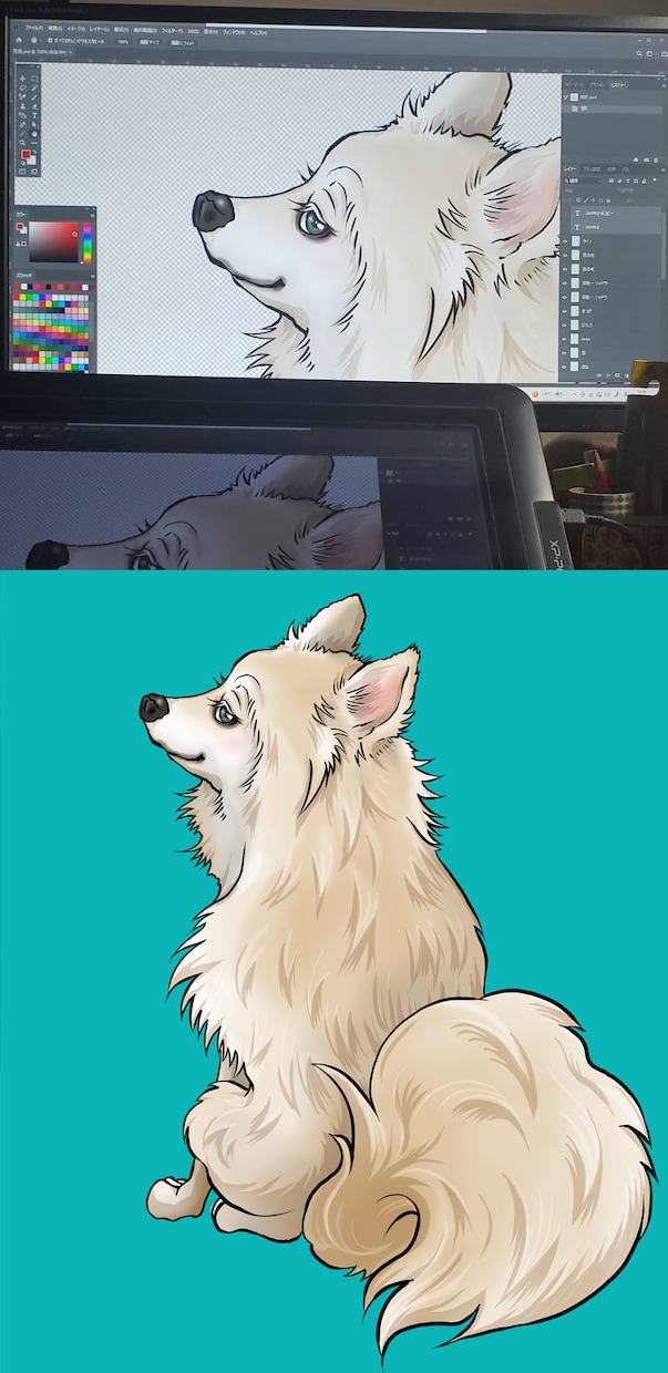 愛犬をアニメキャラクターの様にイラスト化します 映画主役の様な、アニメ風のテイスト！背景透過データ付き！ イメージ2