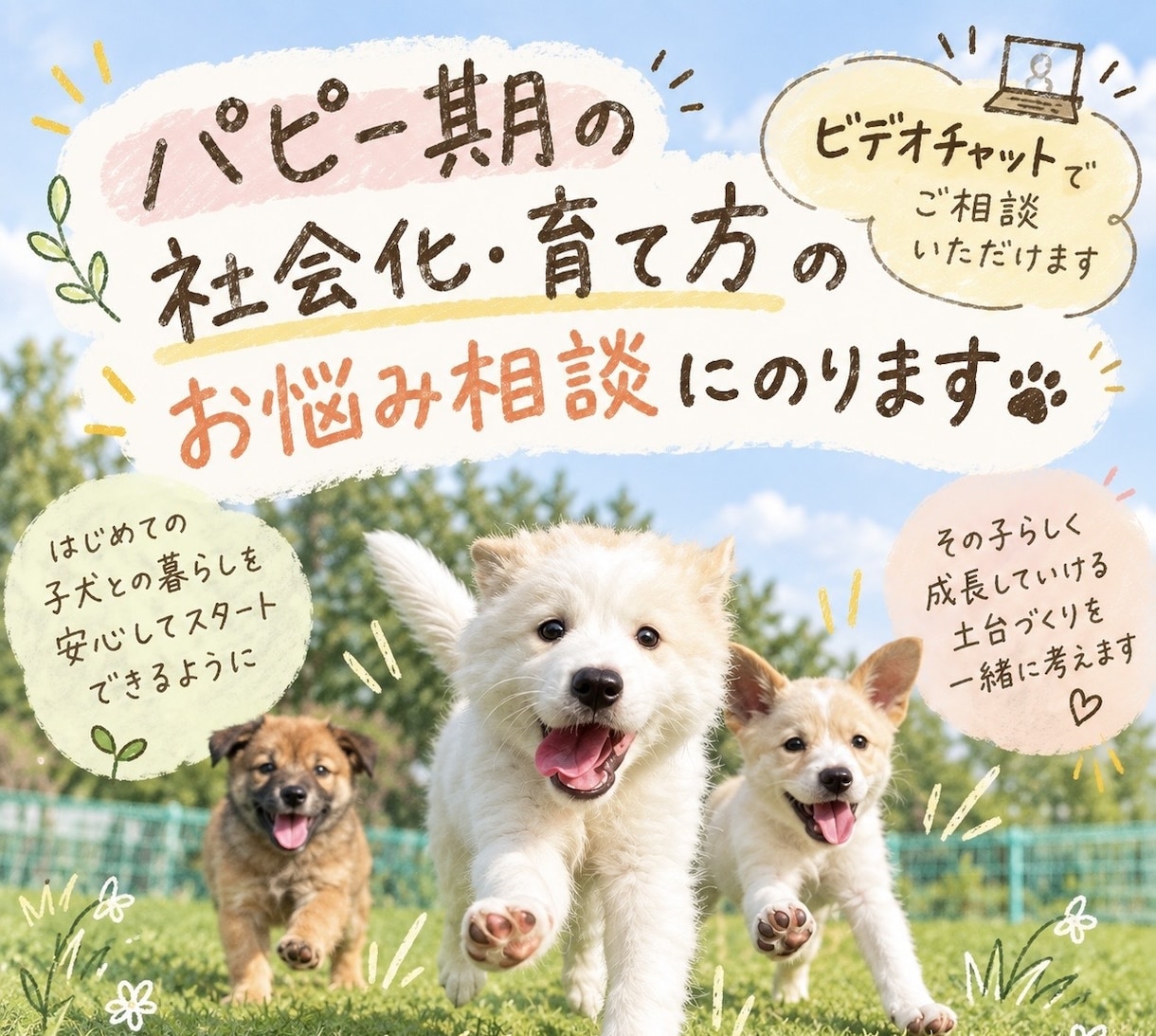 パピーさんの社会化・育て方のお悩み相談を行います 〜6ヶ月までの社会化期の過ごし方をサポートいたします！ イメージ1