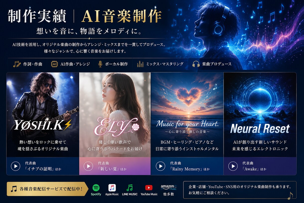AI音楽・BGMを用途に合わせて制作します 想いを音楽に。AIで理想の楽曲を制作します。 イメージ5