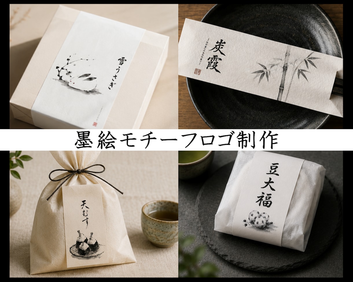 墨で魅せるモチーフデザインの墨絵ロゴを制作します 高級感と空気感を墨絵ロゴで表現します イメージ2