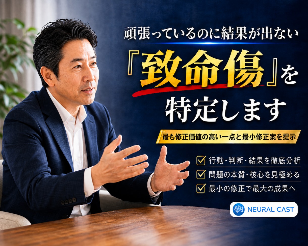 頑張っているのに結果が出ない「致命傷」を特定します 最も修正価値の高い一点と最小修正案を提示 イメージ1