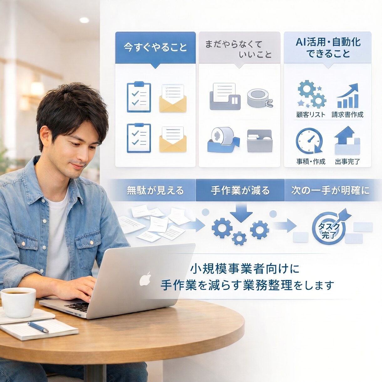 小規模事業者向けにAI活用の整理をします 何から始めるべきかAIで減らせる作業と進め方を整理します イメージ1