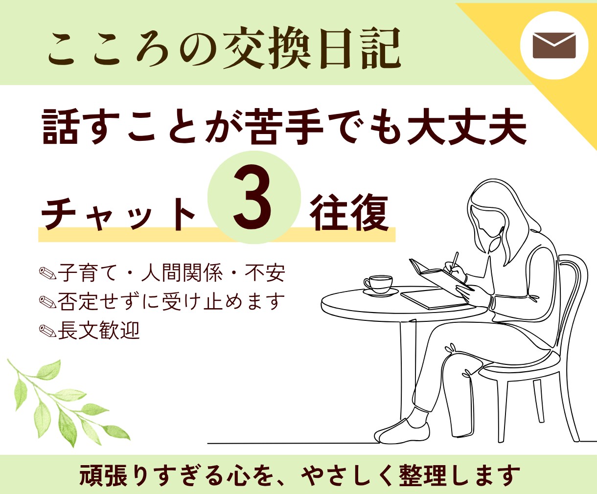 交換日記チャット｜感情・心の整理をお手伝いします 不安や焦り、弱音を吐きたいときはいつでも。否定せず聞きます イメージ1