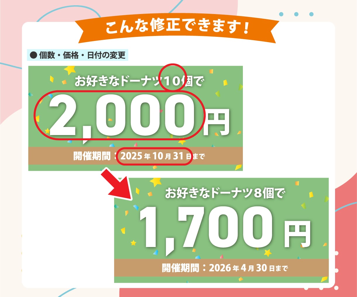チラシ・名刺・パンフレットなど既存データ修正します 文字変更・画像差し替え・サイズ変更など柔軟に丁寧に対応します イメージ7