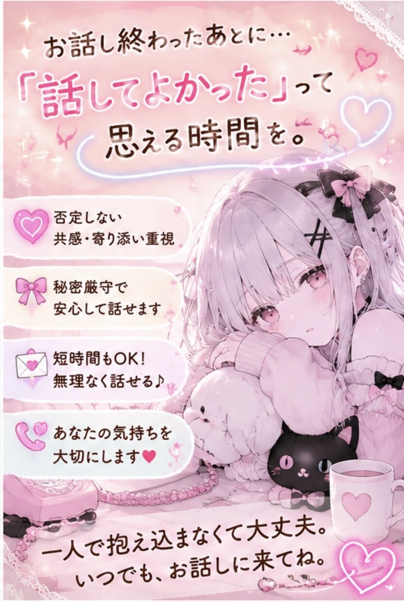 愚痴やモヤモヤを優しくお聞きます 否定せずあなたのお話に寄り添います♡ イメージ3