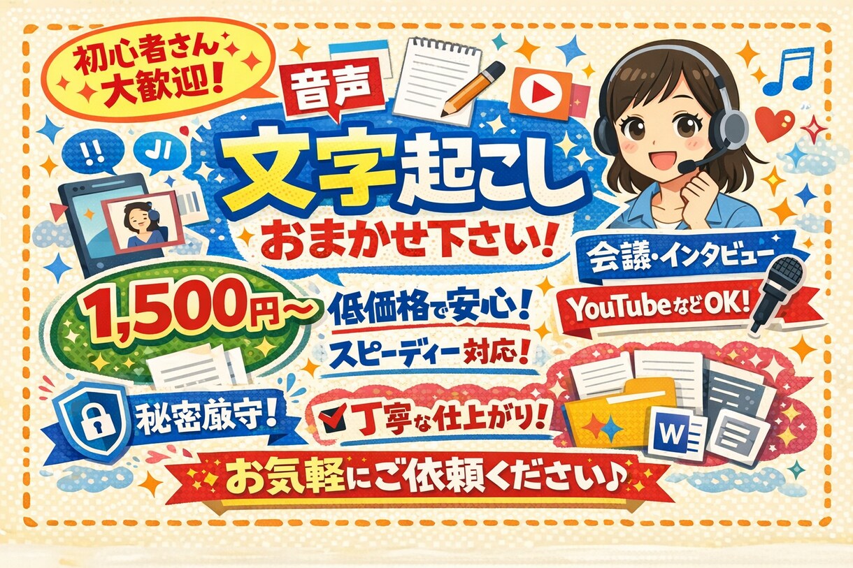 正確・丁寧に文字起こしします 正確・丁寧・スピーディーに文字起こしします。 イメージ1