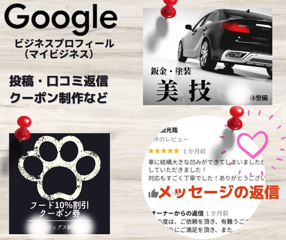 Googleマイビ投稿・口コミ・クーポン対応します デザイン画像・上位化対策文章・クーポン作成・口コミ返信 イメージ1