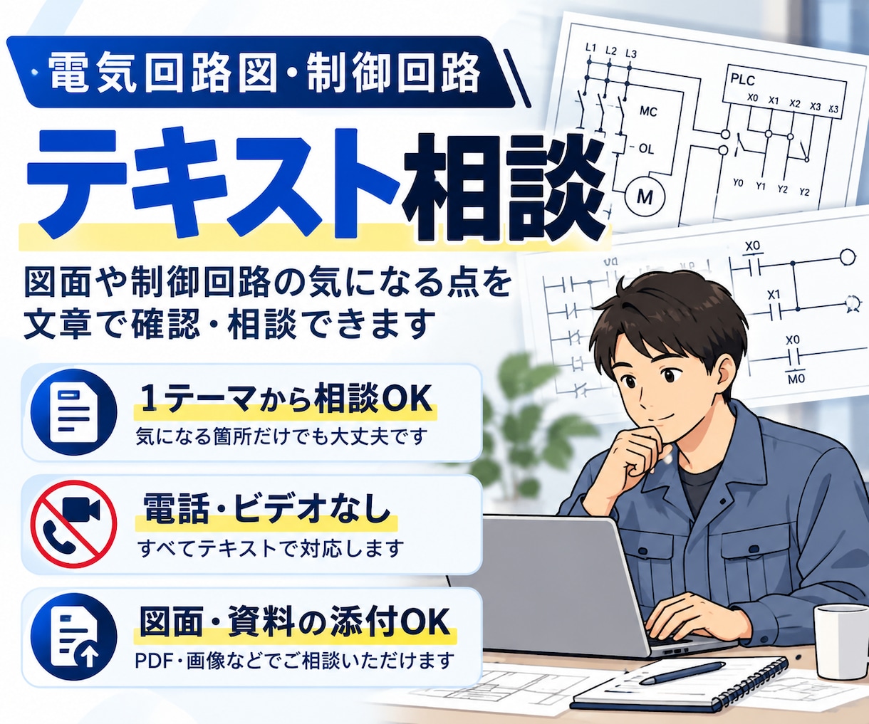 電気回路・制御回路の疑問をテキストで相談できます 図面や制御回路の気になる点を文章で確認・相談できます イメージ1