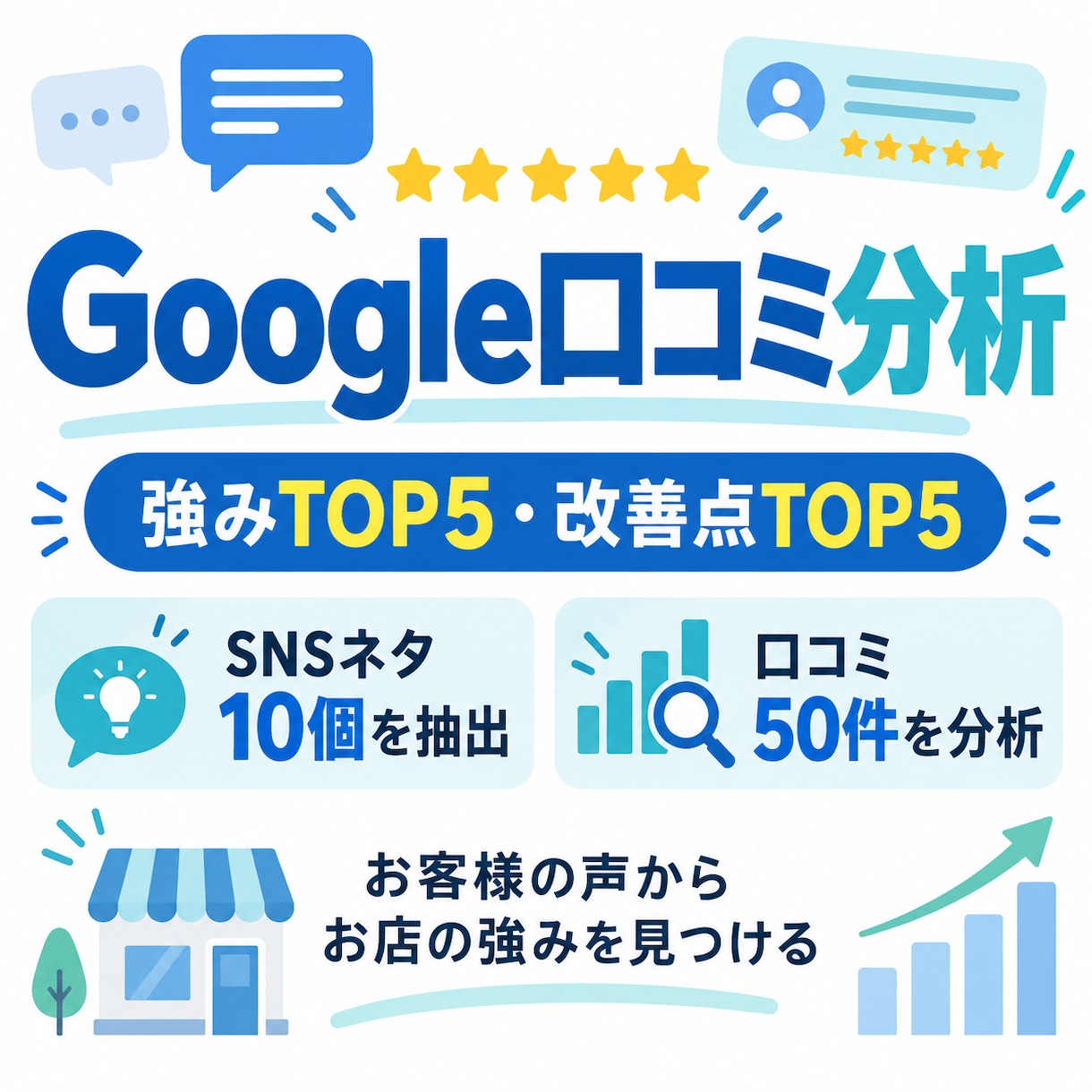 Google口コミ50件から店舗の強みを分析します お客様の声から改善点とSNSネタを発掘 イメージ1