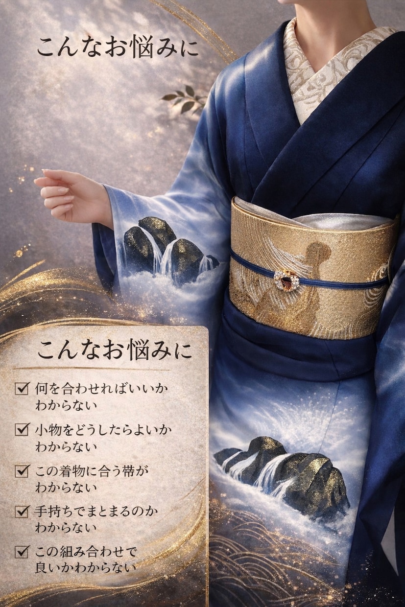 着物コーデ相談手持ちに合う帯・小物合をご提案します 着物コーデ相談｜帯・小物合わせをご提案 イメージ1