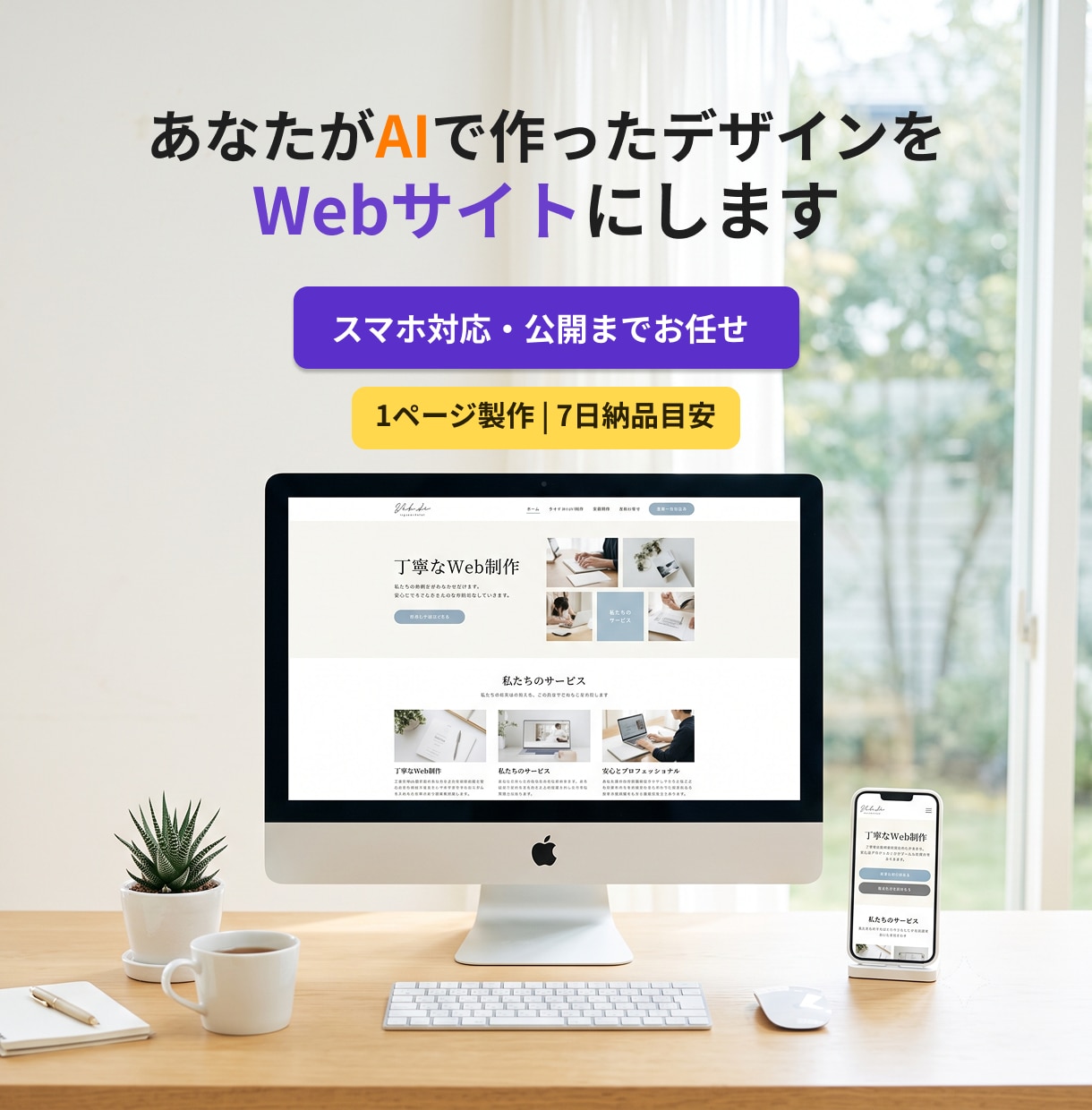 あなたがAIで作ったデザインをWebサイトにします スマホ対応・サーバー公開までお任せ イメージ1