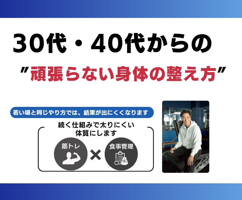 30代～40代の体を整える筋トレ・食事を指導します リバウンドしない大人のダイエット習慣を作る イメージ1