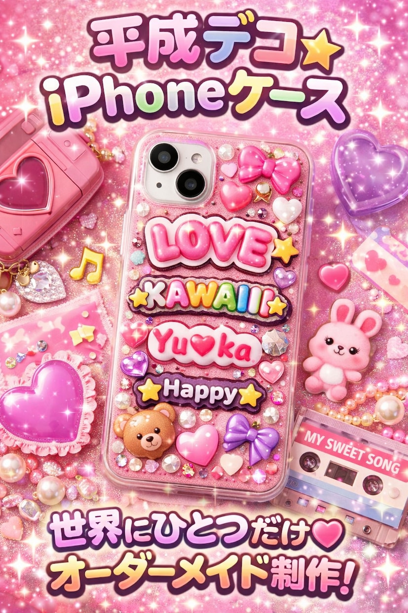 平成デコ⭐︎の【iPhoneケース】お作りします 平成⭐︎デコで、オリジナルのiPhoneケースを作ります！ イメージ1