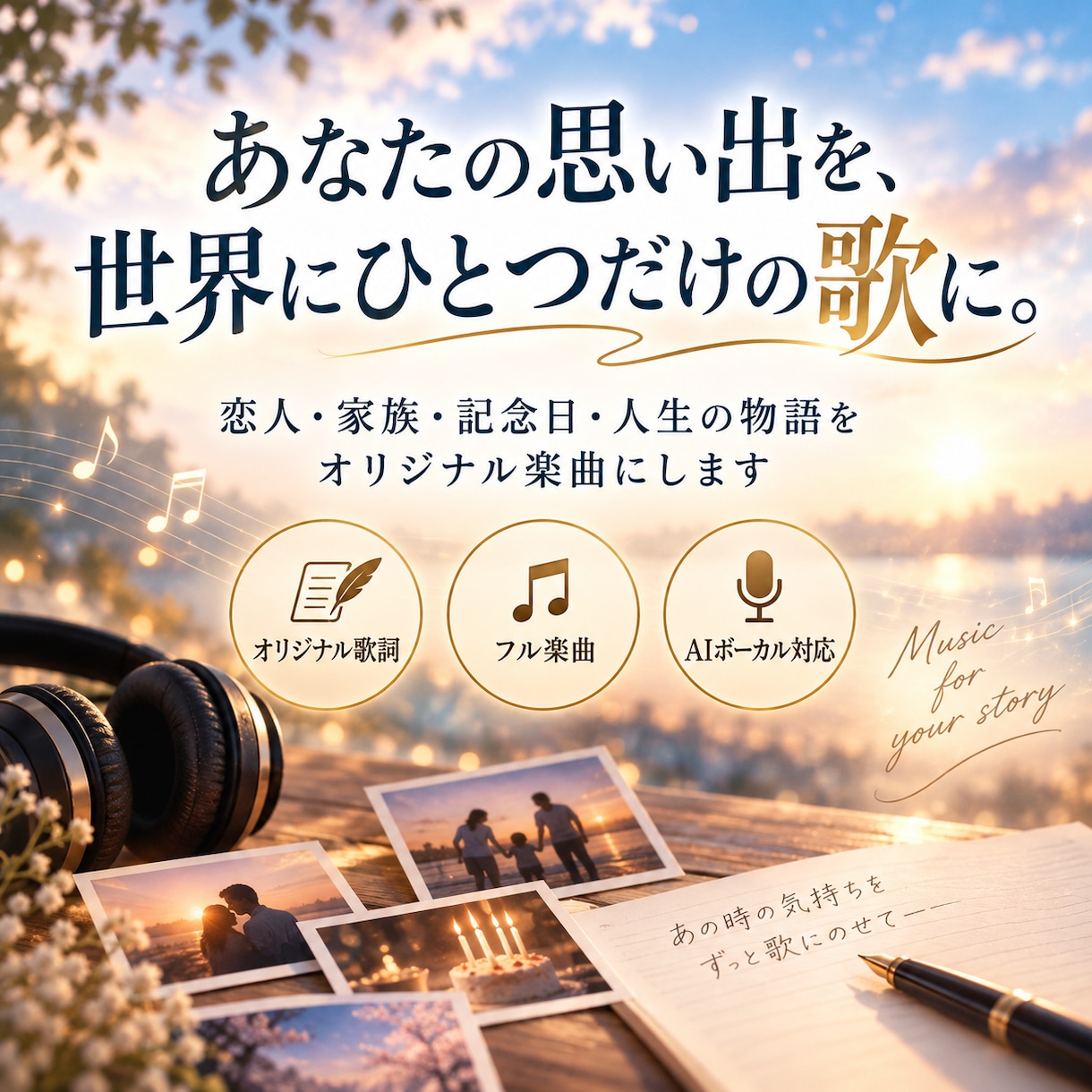 あなたにしかない物語を1曲の歌にします 言葉にできない想いを歌詞とメロディーに変えて届けます イメージ1