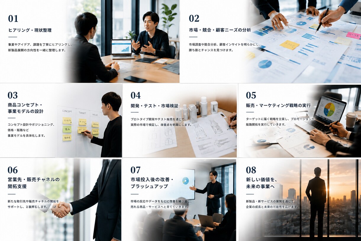 新製品展開に向けたゼロイチを伴走します 市場調査から販売まで、一気通貫で支援します イメージ2