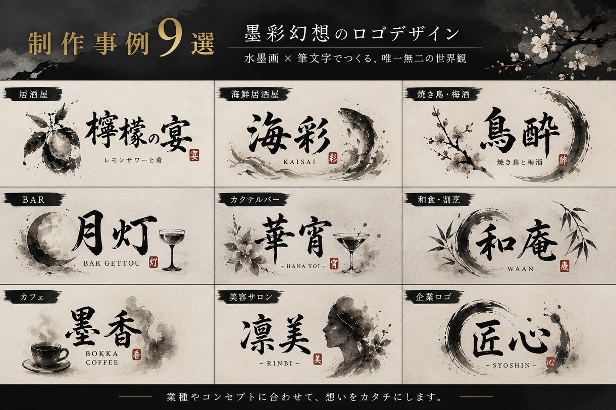 筆文字 × 水墨画のオリジナルロゴを制作します 実績15件到達までの特別価格 | 唯一無二の筆文字ロゴ制作 イメージ2