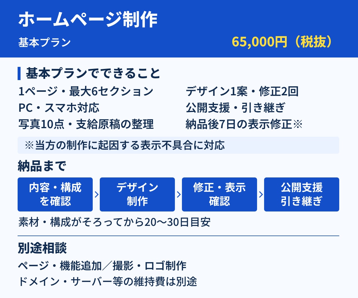 事業の魅力が伝わるホームページを制作します 会社・お店・サービスの情報を、見やすい1ページに イメージ2